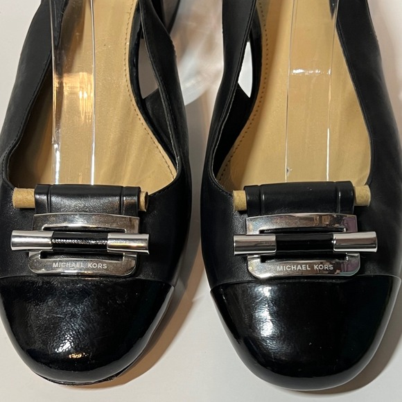 MICHAEL KORS Black Leather Slingback Block Heel Shoes Women Size 9.5M - Picture 4 of 14